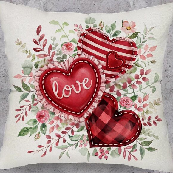 Valentines Day Throw Pillow Cover Decorative Accent Case Floral Heart Decor 20" - Picture 5 of 5